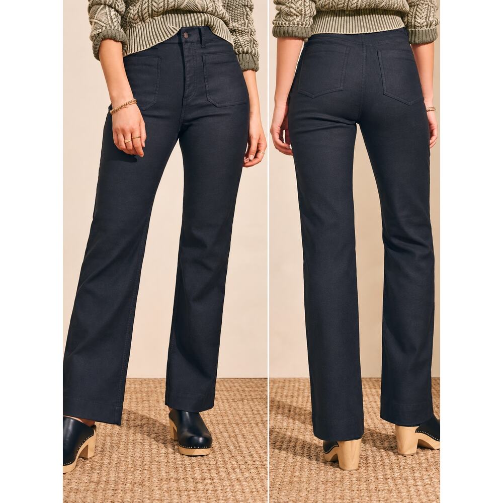 Faherty Stretch Terry Patch Pocket Pants High Rise Wide Leg Washed Black - Picture 2 of 13